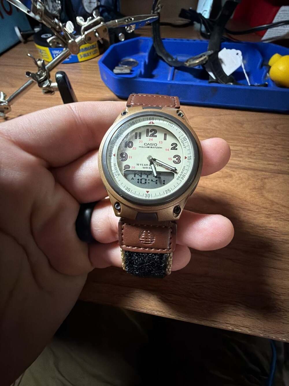 Casio Illuminator AW-80V-5BV Analog-Digital World Time Watch with Canvas Cross B
